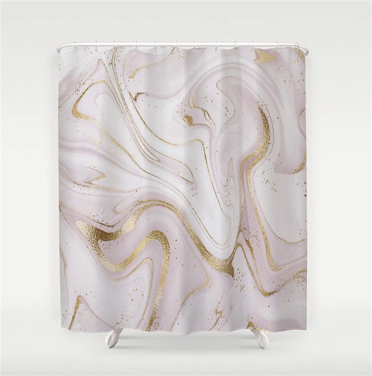Hot High-definition Digital Printing Waterproof Bathroom Polyester Shower Curtain Marble Partition Curtain