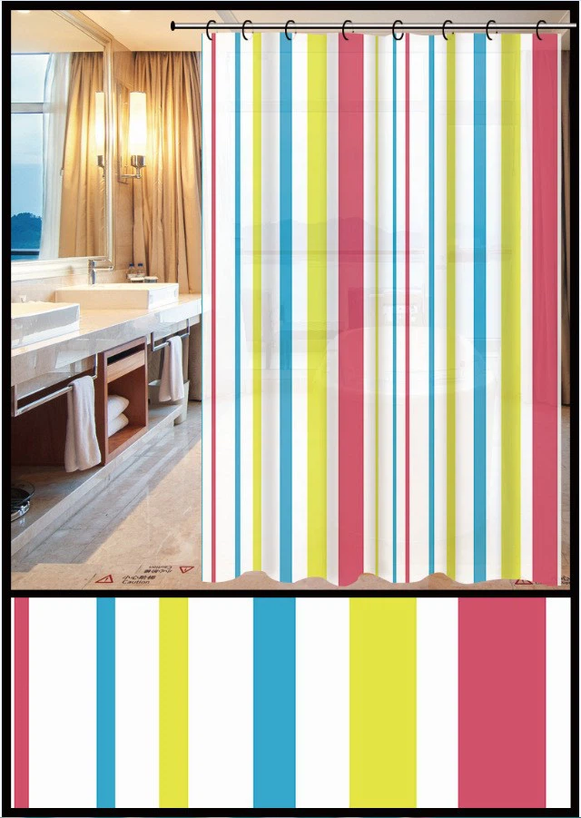 Hotel PE Disposable Shower Curtain Waterproof Stripe Series Pattern