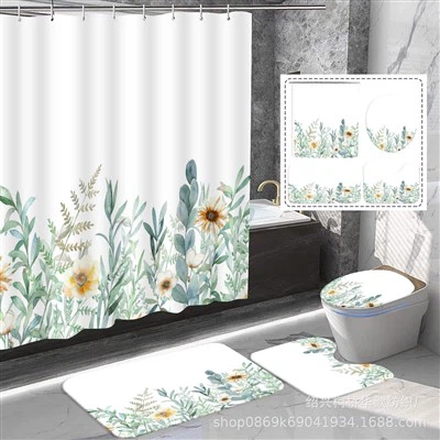植物フラワーシャワーカーテンセットプリントポリエステル防水シャワーカーテン 4 ピース浴室カーテンセット